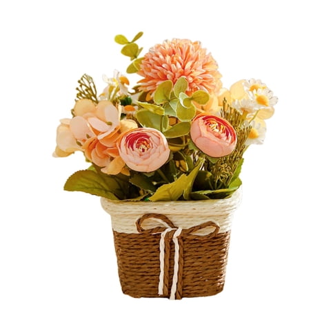 Magideal - Flores Artificiales En Maceta, Flores Artificiales En Cesta, Plantas Rústicas En Maceta Para Escritorio, Oficina, Decoración Del Hogar, Sala De Estar, Rosa