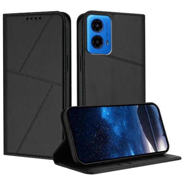 Funda Cartera Magnética para Motorola MOTO G45 Protección Antichoque con Ranuras Negro