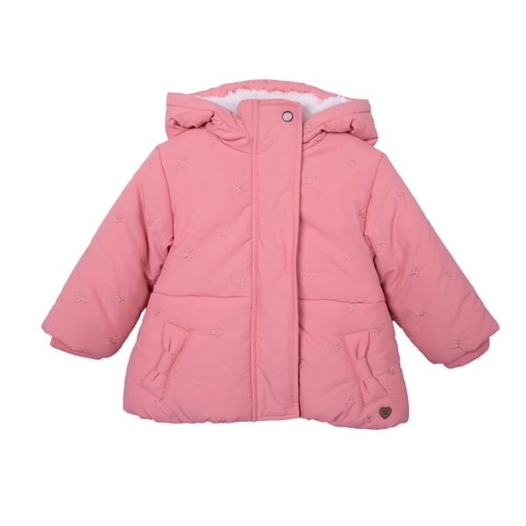 Parka Bebé Niña Forrada Bordado Estrellas Rosado Oscuro