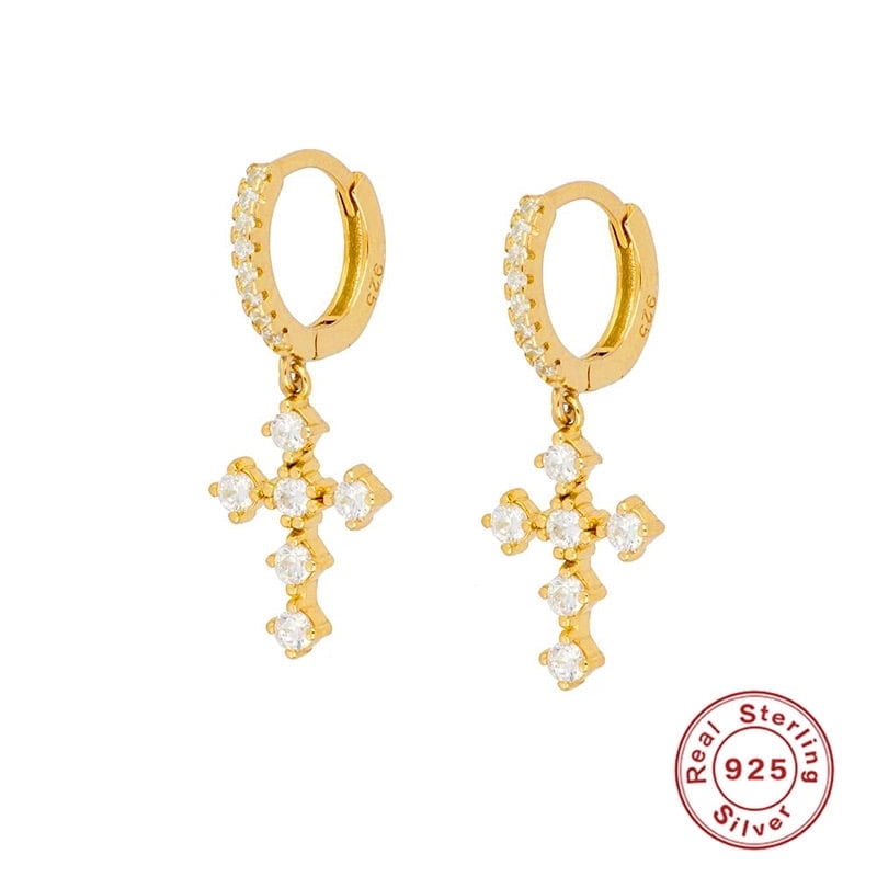 Aretes Heshpaws S925 Sterling Silver Cross Diamantados Plata