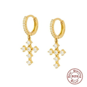 Aretes Heshpaws S925 Sterling Silver Cross Diamantados Plata