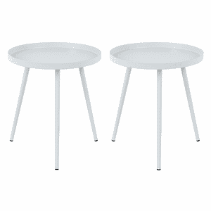 Moboi - Pack 2 Mesas Auxiliar Centro Metalica Redonda 42X42X45Cm Blanca