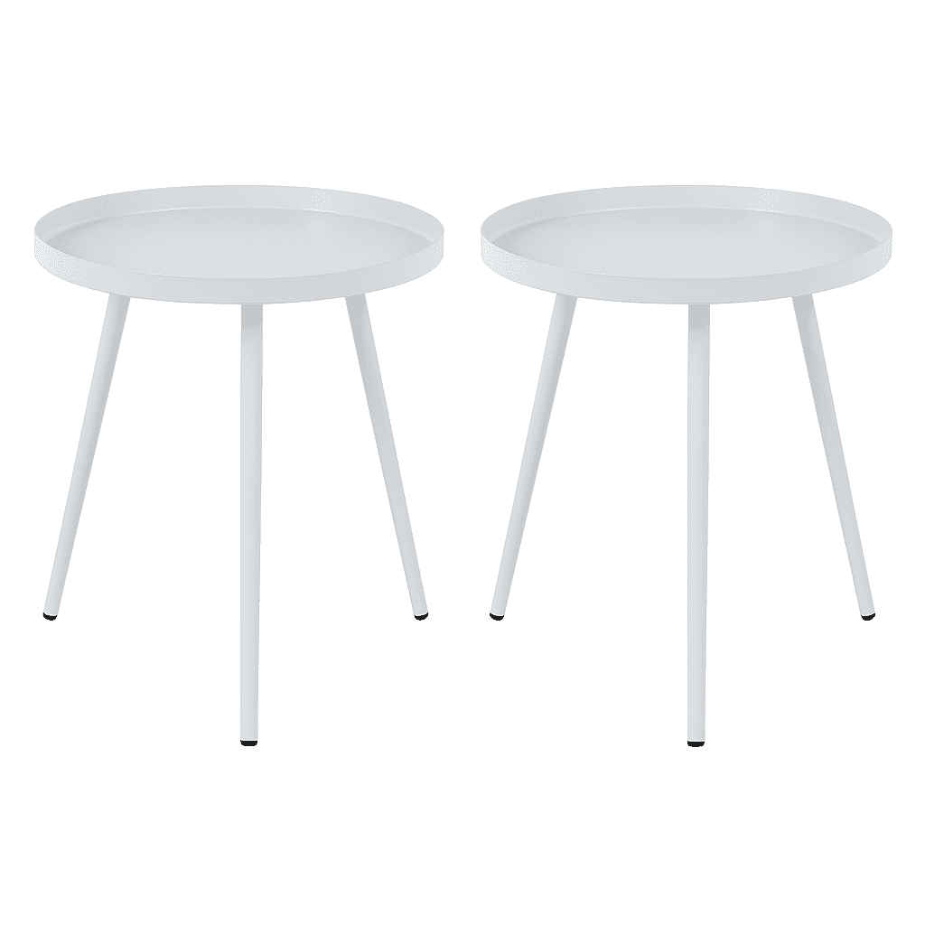 Moboi - Pack 2 Mesas Auxiliar Centro Metalica Redonda 42x42x45cm Blanca