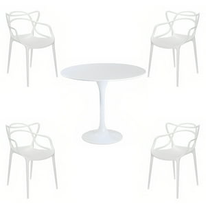 Klik Muebles - Comedor Mesa Tulip Blanca 80Cm - 4 Sillas Master Blancas