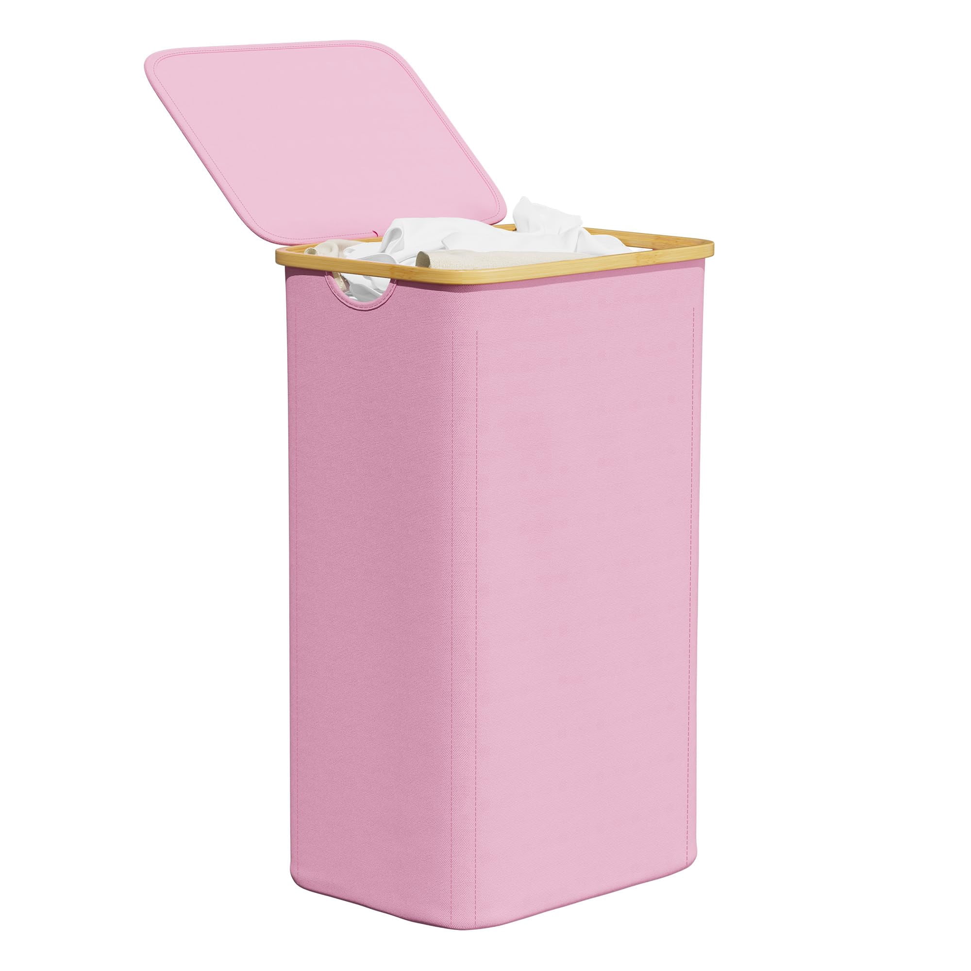 Cesto De Ropa Spaceaid 110 L Con Tapa Y Asas De Bambú, Color Rosa
