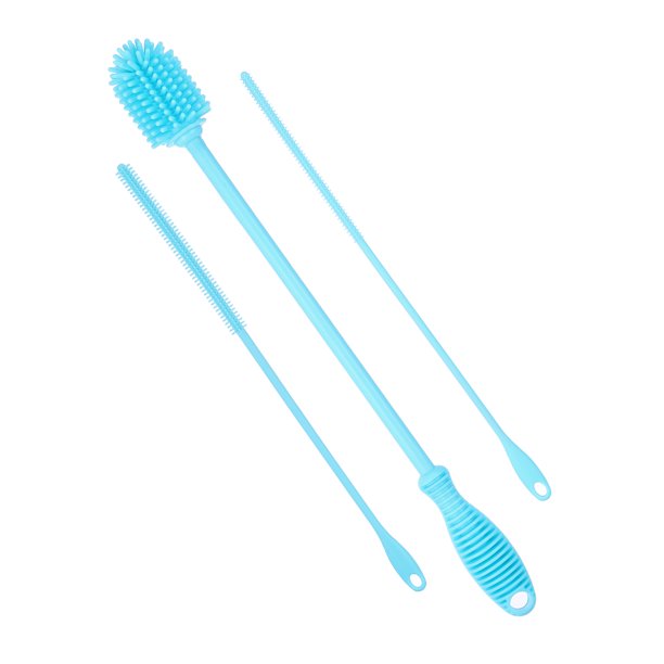 Cepillo de silicona de 12.5" Uxcell con 2 cepillos para pajillas, cepillos limpiadores de botellas para limpiar contenedores de cuello estrecho, botellas deportivas, tazas, frascos, vasos, azul