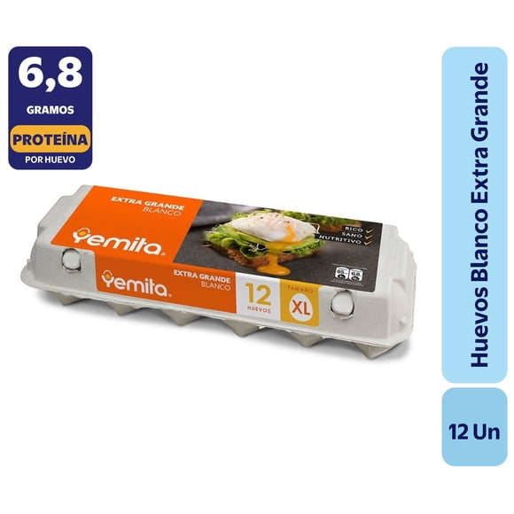 Huevos Tradicionales Extra Grande Blanco, 12 Un