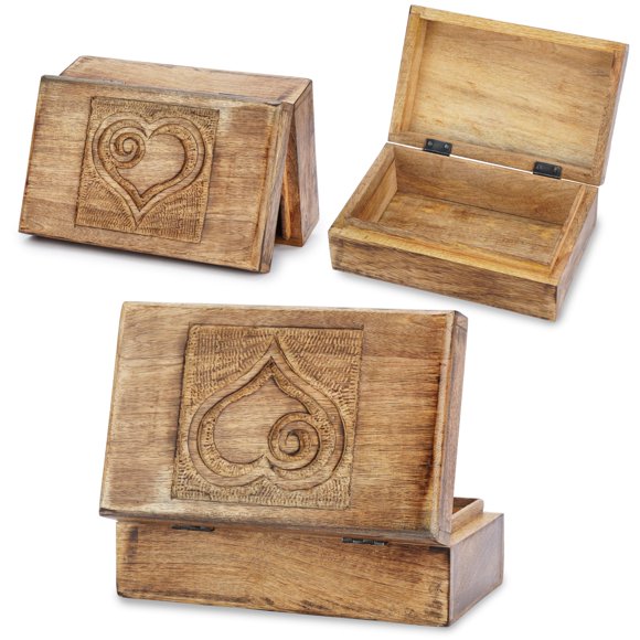 Caja de joyería Ajuny de madera con corazón tallado 20x13 cm