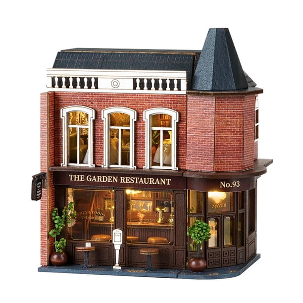 Kits de casa de muñecas en miniatura de madera DIY, casa pequeña, colección de juguetes, modelo de construcción, rompecabezas de madera 3D para niños Restaurante