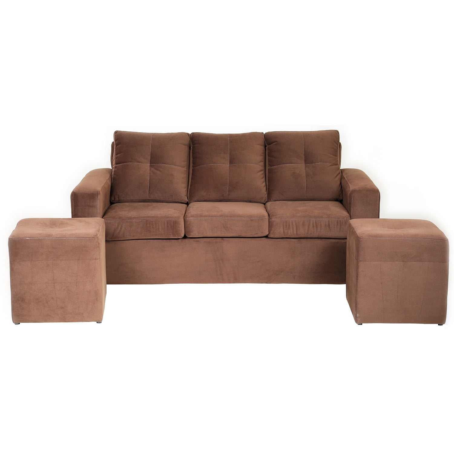Muebles Altiro - Living Emanuel 3 Cuerpos Y 2 Poufs - Tela Felpa Café