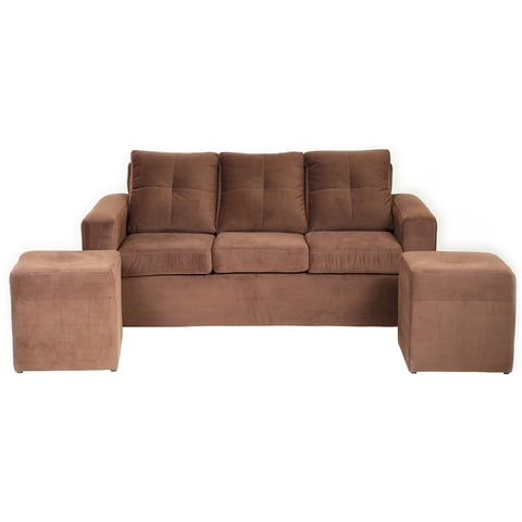 Muebles Altiro - Living Emanuel 3 Cuerpos Y 2 Poufs - Tela Felpa Café