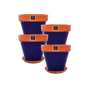 Mestiza - Set De 4 Maceta Kony 19Cm Terra Cobalto Y Sus Platos