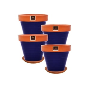 Mestiza - Set De 4 Maceta Kony 19Cm Terra Cobalto Y Sus Platos