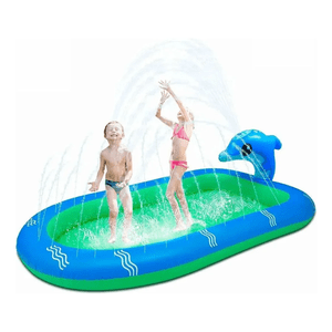 Max - Piscina Inflable 170X110X45Cm Dino Delfin Lanza Chorro Agua