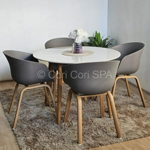 Cori Cori - Comedor Mármol D100 + 4 Sillas Cup Gris