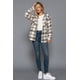 thumbnail image 3 of Saronite Chaqueta Polar con Capucha y Estampado a Cuadros, Botones Al Frente y Capucha Acogedora, Color Blanco/gris (para Mujer), 3 of 5