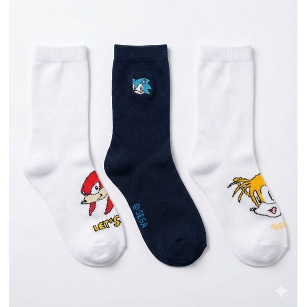 Tripack Calcetines Escolares Niño Personajes Blanco Sonic
