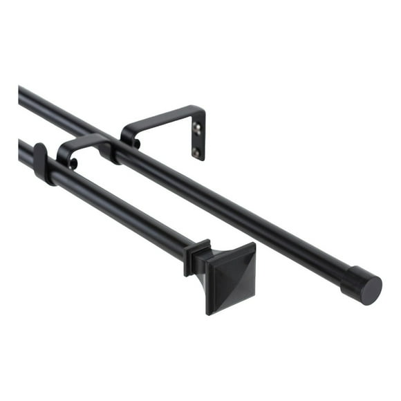 Set Doble De Barras Para Cortina Extensible 120-200 Cm De Metal Diámetro 13/16 Mm Soporte De Muro Terminal Prisma Color Negro