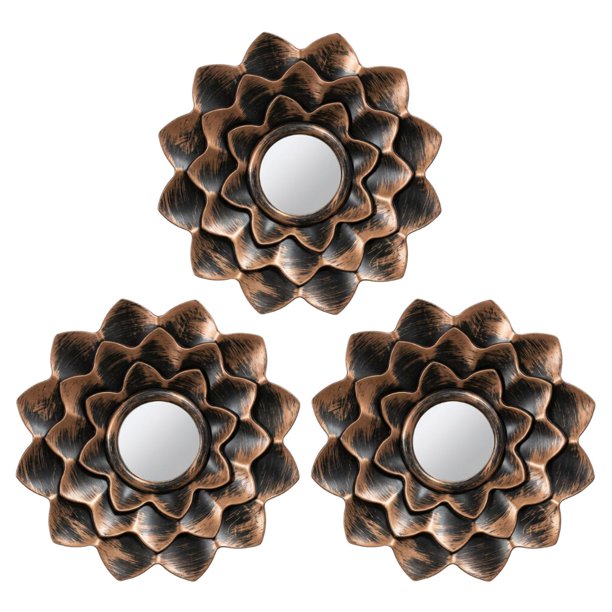 Set 3 Marcos De Espejos Decorativos Flor Para Pared Hogar negro