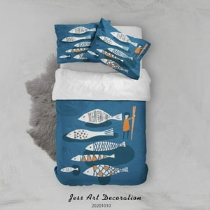 Milsleep - 3D De Dibujos Animados Lindos Peces Funda De Edredón Ropa De Cama Set Funda De Edredón Fundas De Almohada Wj