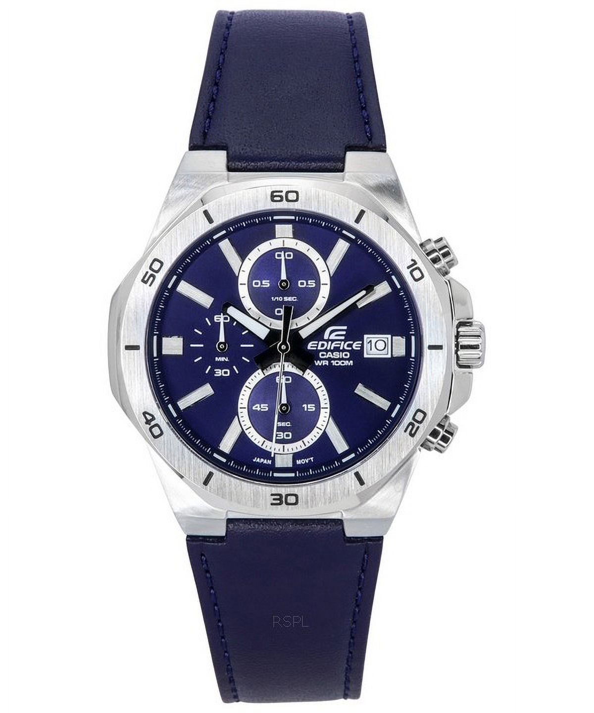 Reloj Casio Edifice Standard Chronograph Leather Strap Blue Dial Quartz Efv-640L-2A 100M Men'S Watch