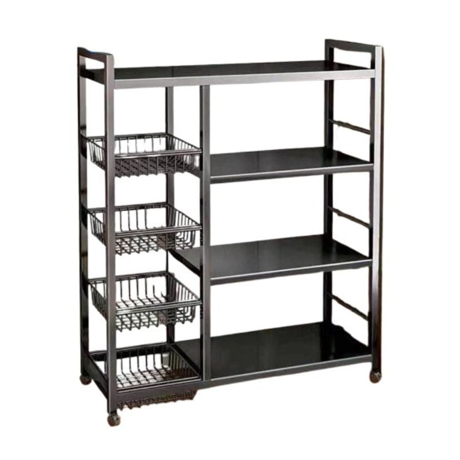 Click Ventas - Estante 4 Niveles Con Cesta Ruedas 360° Estantes Ajustables