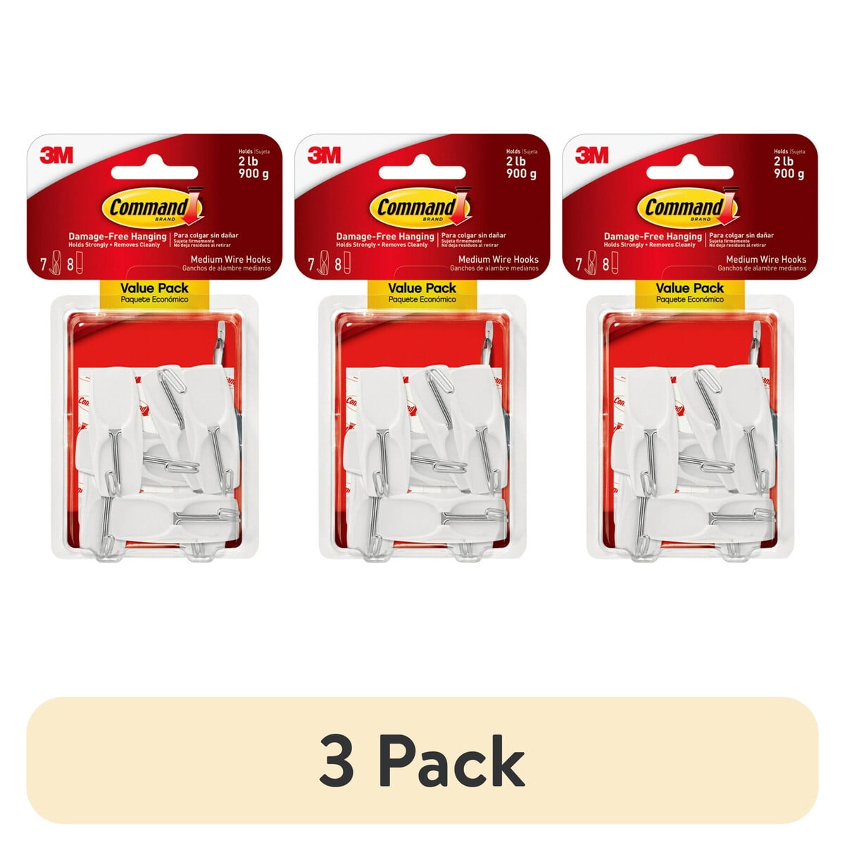 Pack 3 Ganchos Command Medianos Blancos Sin Dañar 2 Lb