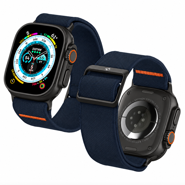 Correa Spigen Lite Fit compatible con Apple Watch – 44 / 45 / 46 / Ultra 49 MM – Tela - Azul / Conector Negro
