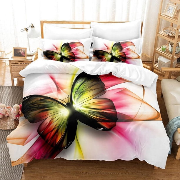 Golden Butterfly Black Quilt Duvet Cover Set Doona Cover Soft3-Piece Bedding Set