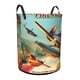 thumbnail image 2 of Aviones Cesta de lavandería de gran capacidad redonda con asa, bolsa para ropa sucia plegable, almacenamiento para dormitorio, baño y lavadero 44x35 cm, 2 of 6