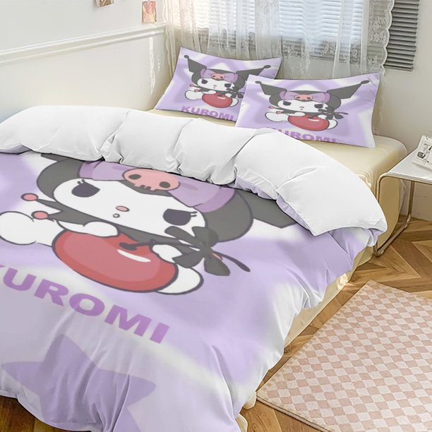Kuromi Quilt Set Thicken Soft 3 Pieces Bedding Set All Season Duvet Cove with 2 Pillowcases for Adult Women Girls Teens Home Room Decor