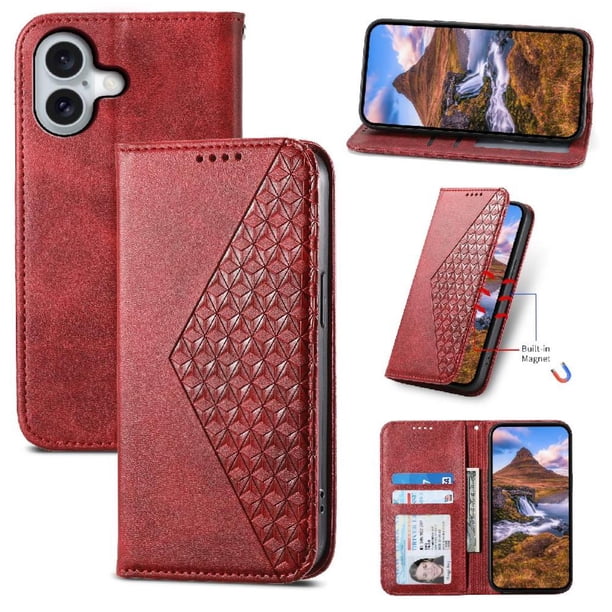 Funda Flip FOXDOCK para iPhone 16 Pro , Estilo Billetera con Diseño Rombo, Correa de Mano y Soporte, Uso Diario