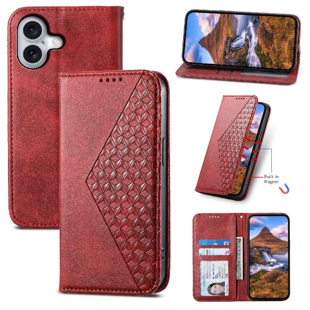 Funda Flip Foxdock Para Iphone 16 Pro , Estilo Billetera Con Diseño Rombo, Correa De Mano Y Soporte, Uso Diario