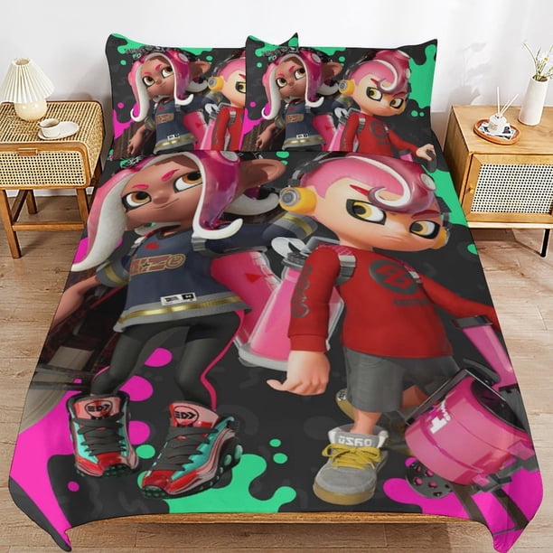 Splatoon Comforter Set 3 Pieces Quilt Cover Set Soft Bedding Sets for All Seasons