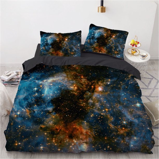 Galaxy Duvet Cover Starry Sky Bedding Set Universe Quilt Cover Outer Space Soft Comforter Dark Blue Pcs