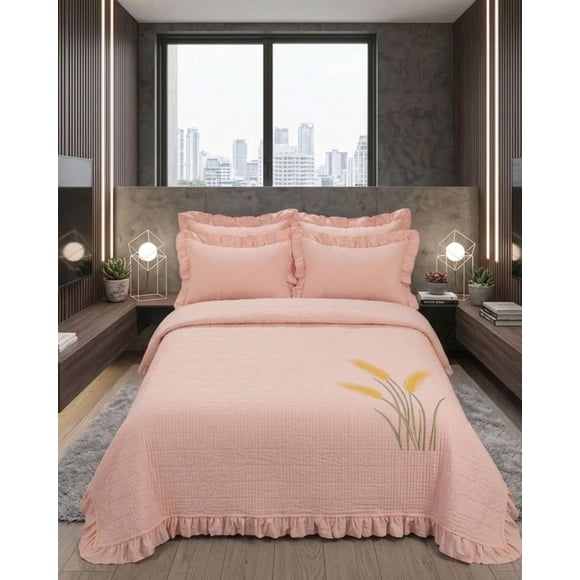 Quilt Cubrecama Verano Estampado Floral con Bobos 2 Plazas