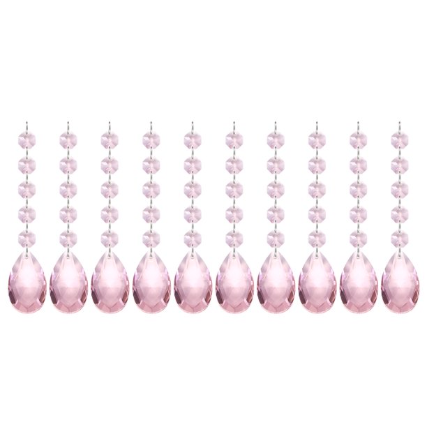 Uxcell Cuentas de Colgante de Cristal en Forma de Lágrima para Candelabro, Paquete de 10, Longitud de 145mm, Prismas de Candelabro de 38mm, Rosa