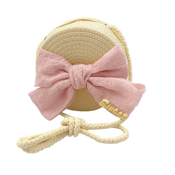 Small Fresh Round Bucket Shoulder Bag For Baby Lace-up Bow Coin Purse For Children Casual Shopping Mini Backpack For Girls