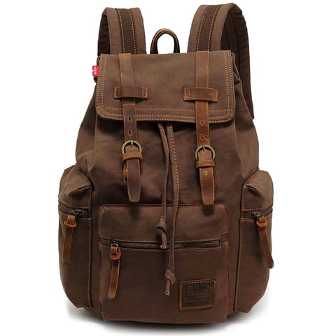 Mochila Huachen Vintage Canvas Con Detalles En Piel 20L M32