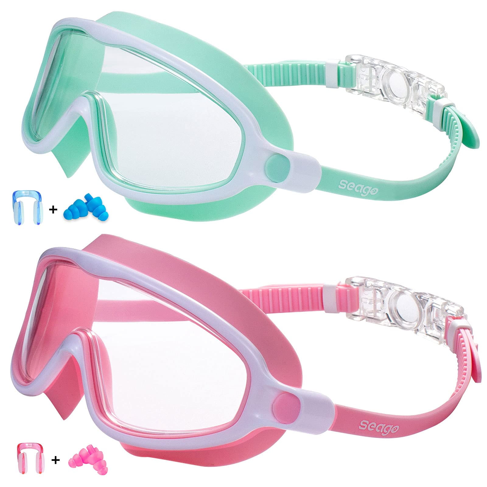 Gafas De Natación Seago, Paquete De 2, Antivaho, Antiuv, Amplia Visión, Para Niños