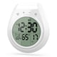thumbnail image 1 of Reloj de ducha impermeable, reloj de pared de cocina de baño digital con pantalla LCD, formato de 12/24 horas, temperatura, temporizador de cuenta atrás, aspiradora, agujero colgante (blanco, 1 of 3