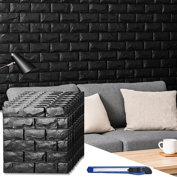 Paneles de pared 3D Circloophs ladrillo negro, 20 piezas, 1.8 m²