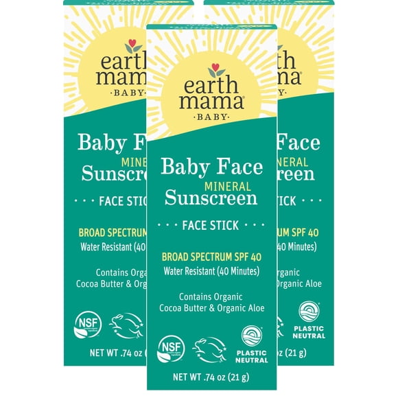 Protector solar en barra Earth Mama Baby Face SPF 40, 21 ml, paquete de 3