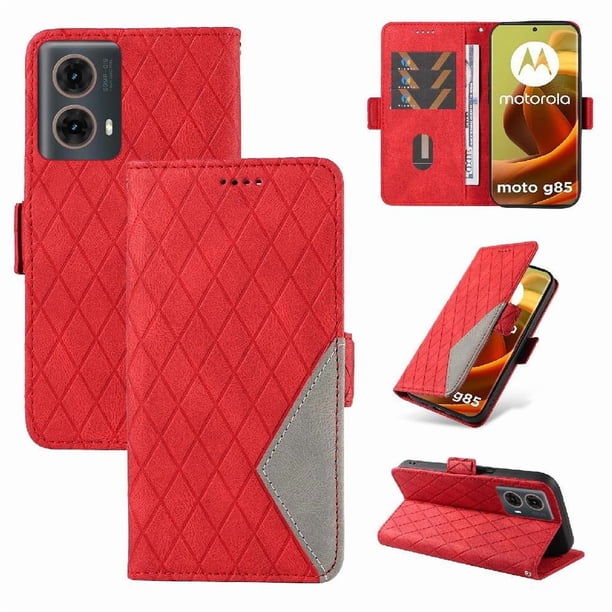 Funda Cartera para Motorola MOTO G85 con Tarjetero Soporte y Correa Rojo