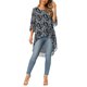 thumbnail image 2 of INSPIRE CHIC Blusa de Chifón para Mujer Manga 3/4 con Abertura Dobladillo Asimétrico Túnica Top Negro Blanco Floral S, 2 of 6