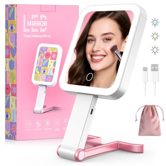 Espejo de Maquillaje FSHYOS 1X/10X USB‑C Rosa Portátil