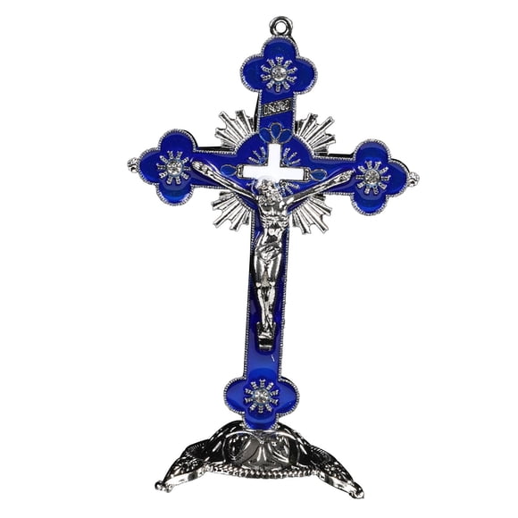 Crucifijo Cruz De Pared Jesucristo En La Cruz Estatua Decoración De Mesa Azul Oscuro