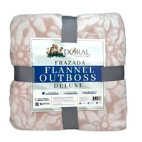 Frazada Flannel Outboss Deluxe 1.5 Plazas / Flor Rosa Blanco