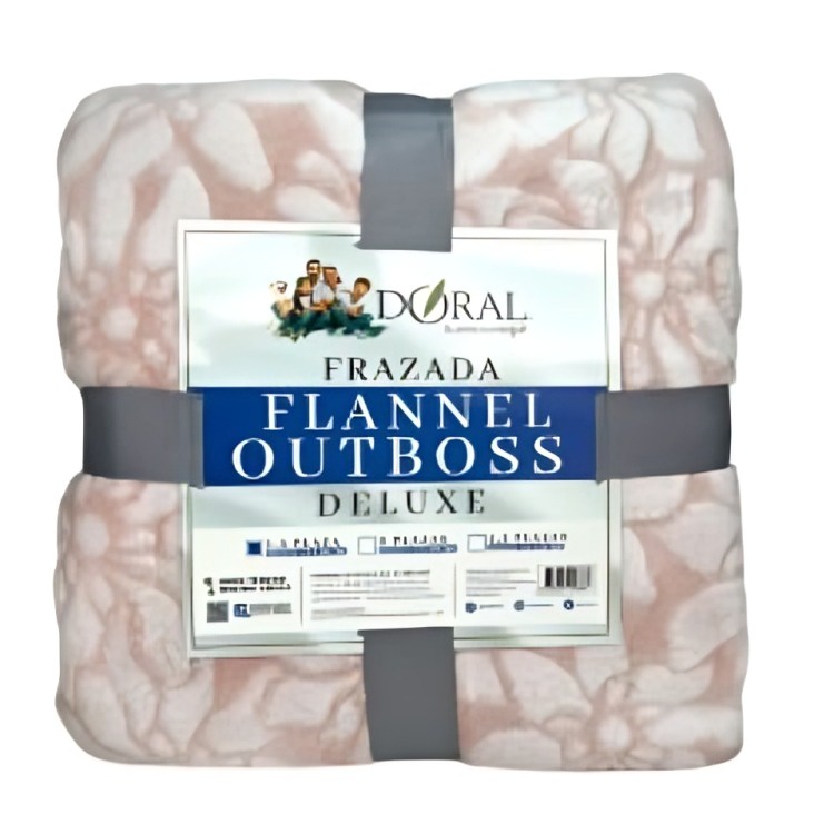 Frazada Flannel Outboss Deluxe 1.5 Plazas / Flor Rosa Blanco