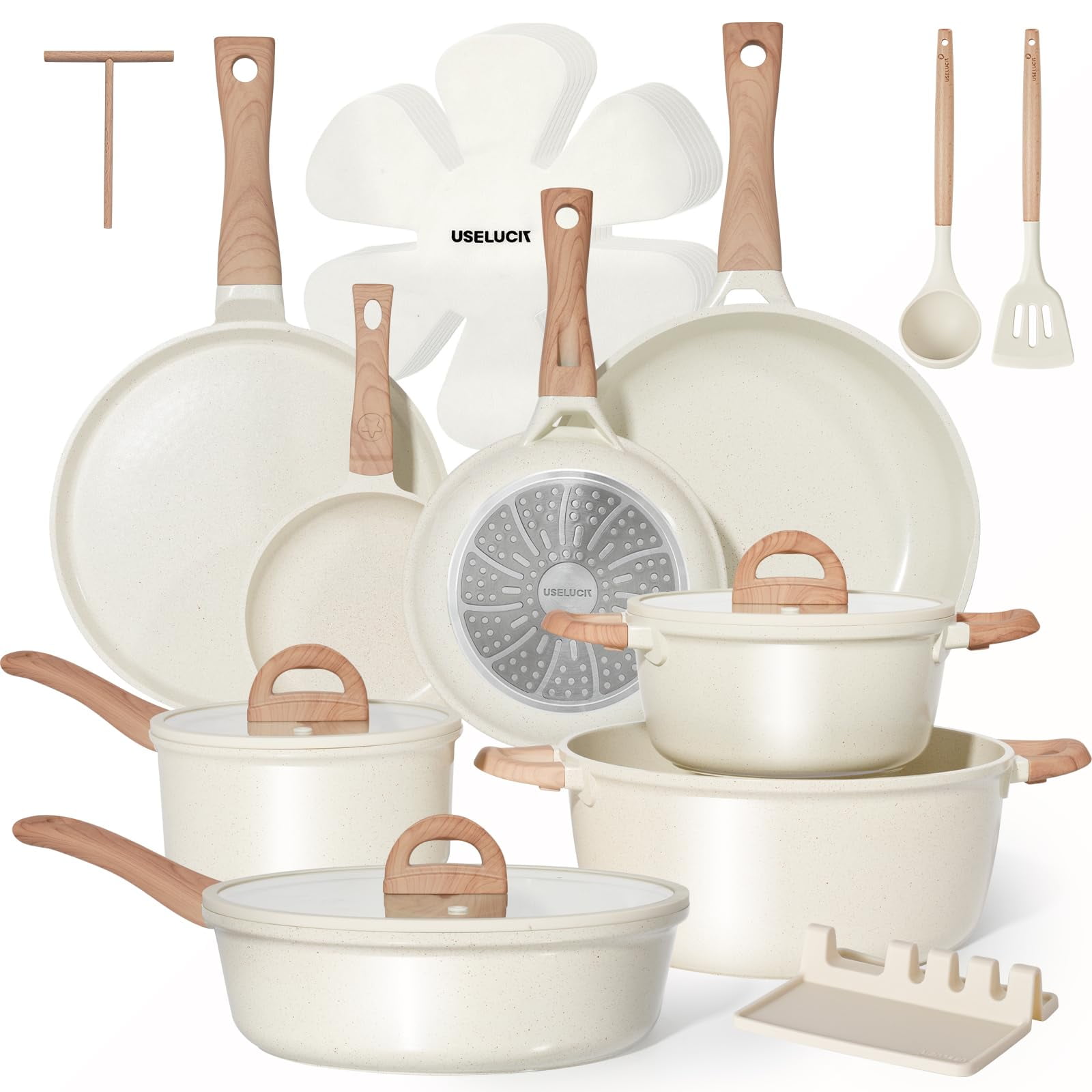 Juego De Utensilios De Cocina Useluck, Antiadherentes, No Tóxicos, 22 Unidades, Cerámica